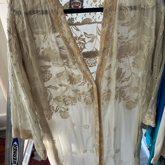 Johnny Was Jackets & Blazers - Johnny Was Cream Floral Embroidered Sheer Kimono